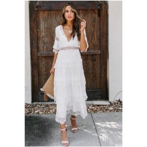Boho White Lace Embedded Layered Maxi Dress